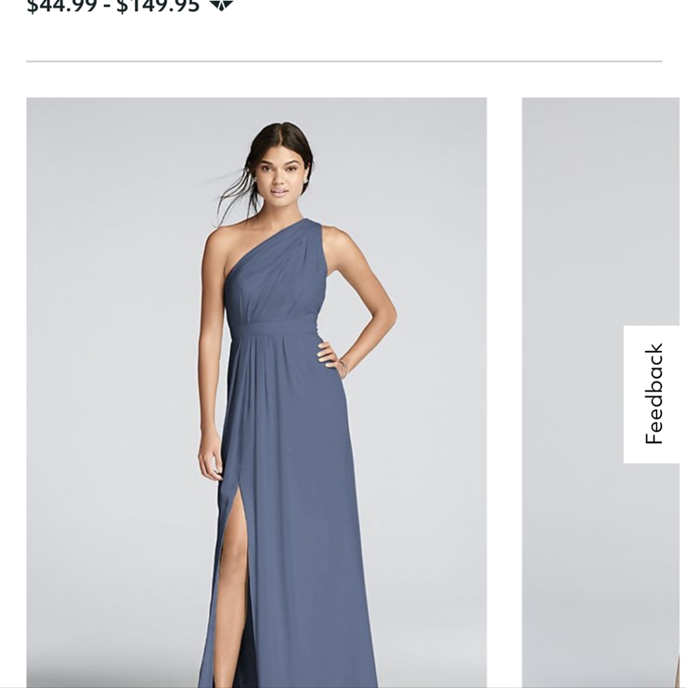 David's Bridal long chiffon one-shoulder dress size 8 in steel blue